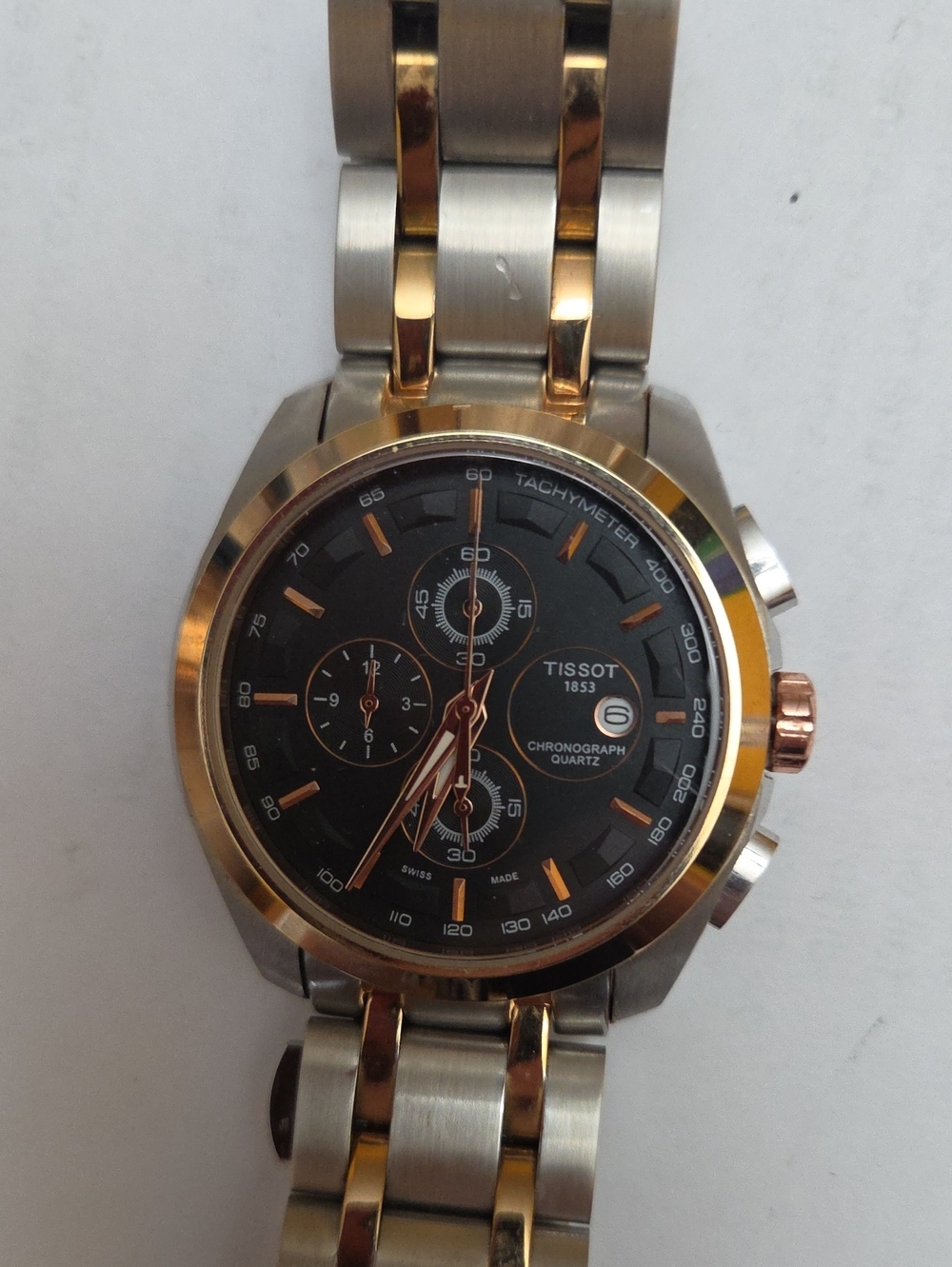 Tissot Men's Two-Tone Rose-gold And Siver Strap And Black Dial Rose-gold Bezel